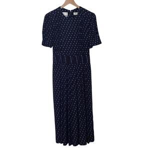 Karen Stevens Petites Vintage Woman's Size 12 Navy Blue Print Long Maxi Dress
